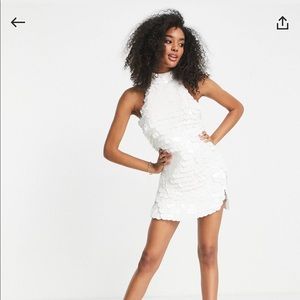 Asos design disc sequin halter mini dress in white